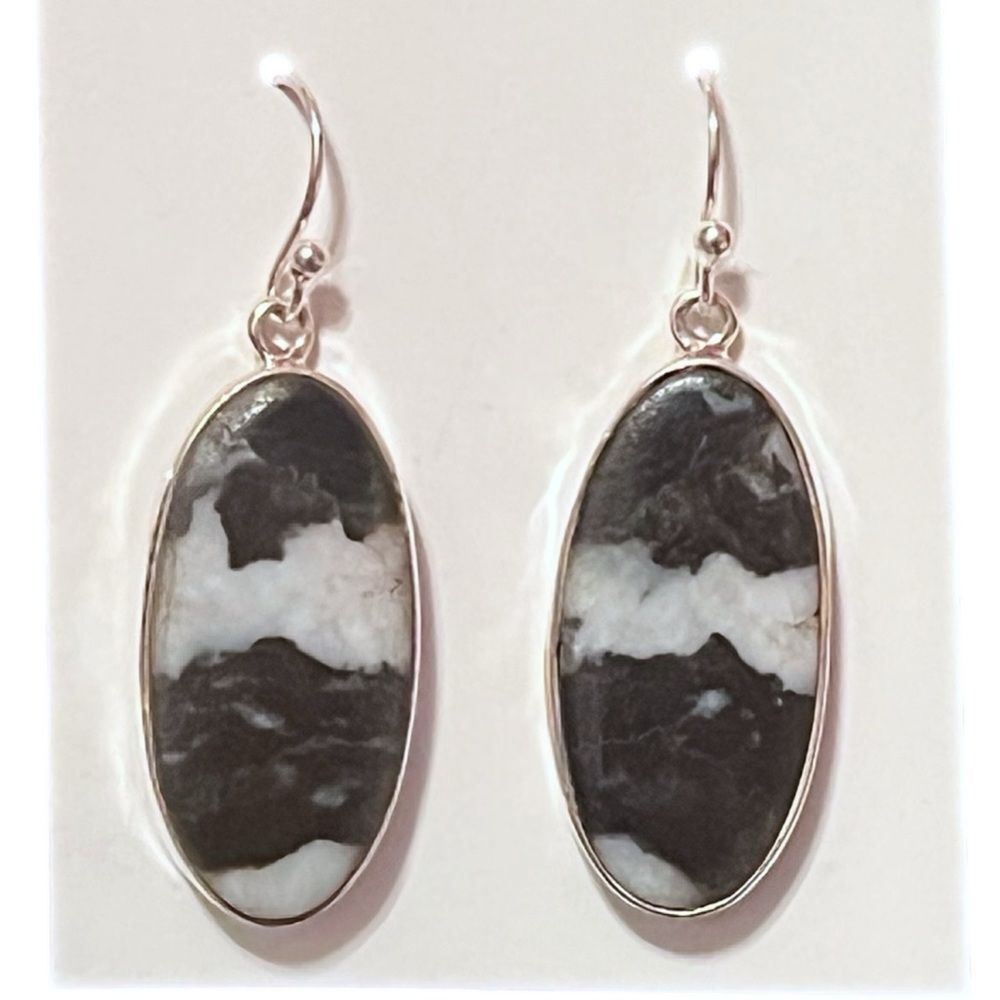 Elegant Sterling Silver Oval White Buffalo Drop Earrings